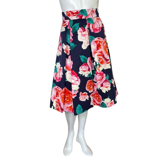 Eliza J Dresses & Skirts - Eliza J | Women's Navy Blue/Pink/Cream Floral Patterned Midi Skirt | Size: 8